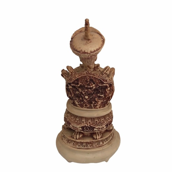 Vintage ASIAN ROYALTY Carved FIGURINES ETCHED SITTING ON SERPENT THRONES 9 1/4” - Picture 4 of 15